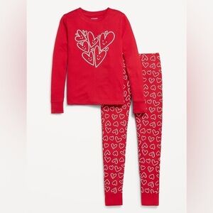 Old Navy Kids Medium Pajama Set Long Sleeve Long Pants with White Hearts NWT
